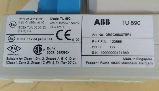 ABB TU890 3BSC690075R1 आंतरिक सुरक्षा इंटरफ़ेस के साथ मॉड्यूल समापन इकाई
