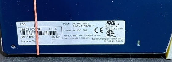 ABB SD834 3BSC610067R1 पावर सप्लाई S800 I/O मॉड्यूल डीसीएस पार्ट्स स्टॉक में