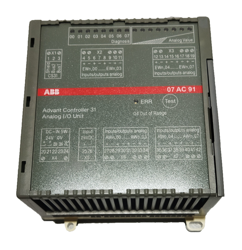 07AC91 GJR5252300R0101 ABB AC31 एनालॉग I/O मॉड्यूल 8AC 24VDC AC U/I 12bit+Sign